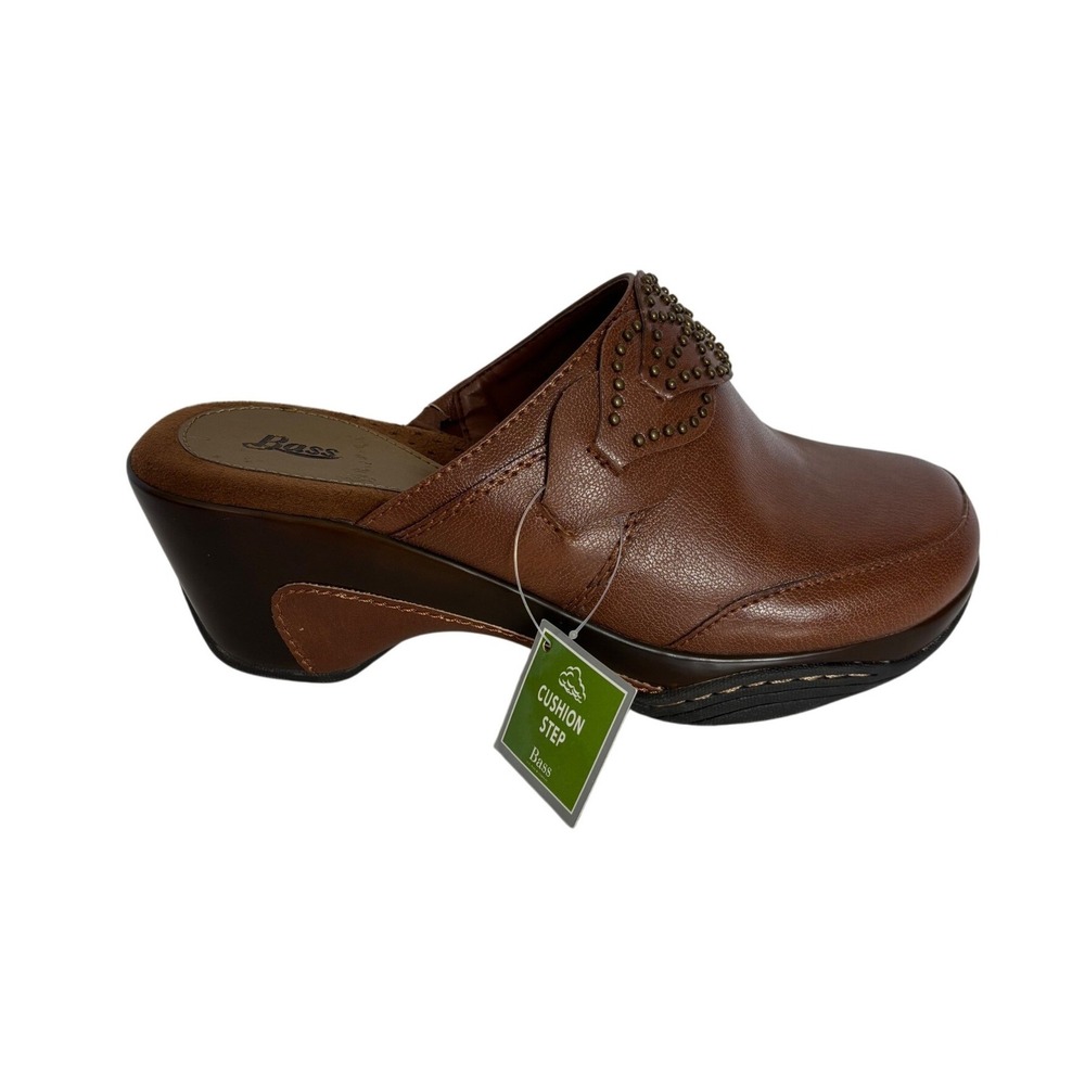 Bass Hayley Cushion Step‎ Brown Studded Wedge Mules Clogs Womens 8M